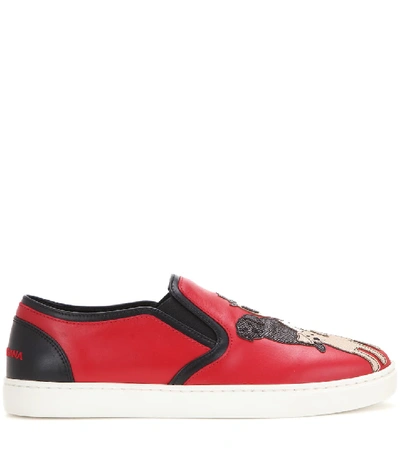 Shop Dolce & Gabbana Leather Slip-on Sneakers In Red
