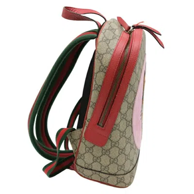 Pre-owned Gucci Beige Pink Red Color Gg Supreme Leather Backpack () In Beige, Pink, Red Color