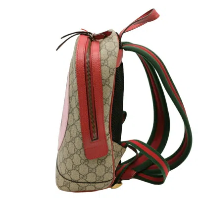 Pre-owned Gucci Beige Pink Red Color Gg Supreme Leather Backpack () In Beige, Pink, Red Color