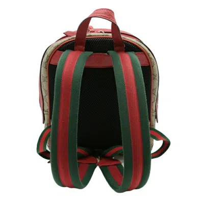 Pre-owned Gucci Beige Pink Red Color Gg Supreme Leather Backpack () In Beige, Pink, Red Color