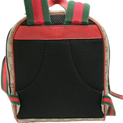 Pre-owned Gucci Beige Pink Red Color Gg Supreme Leather Backpack () In Beige, Pink, Red Color