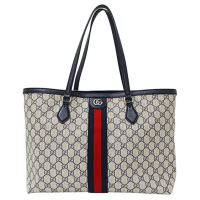 Pre-owned Gucci Ivory Navy Gg Supreme Tote Bag () In Ivory, Navy