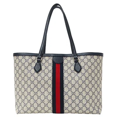 Pre-owned Gucci Ivory Navy Gg Supreme Tote Bag () In Ivory, Navy