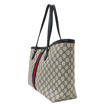Pre-owned Gucci Ivory Navy Gg Supreme Tote Bag () In Ivory, Navy