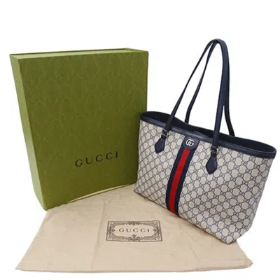 Pre-owned Gucci Ivory Navy Gg Supreme Tote Bag () In Ivory, Navy