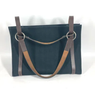 Pre-owned Hermes Black Brown Canvas Shoulder Bag Tote Bag () In Black, Brown