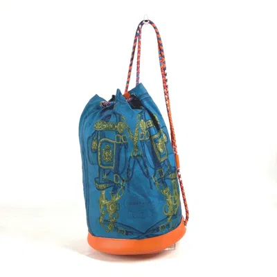 Pre-owned Hermes Soie Cool Blue Orange Silk Leather Shoulder Bag () In Blue, Orange