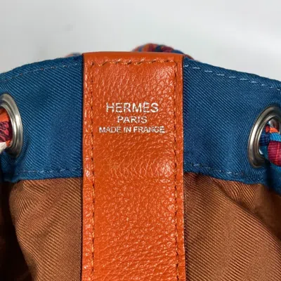 Pre-owned Hermes Soie Cool Blue Orange Silk Leather Shoulder Bag () In Blue, Orange