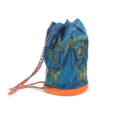 Pre-owned Hermes Soie Cool Blue Orange Silk Leather Shoulder Bag () In Blue, Orange