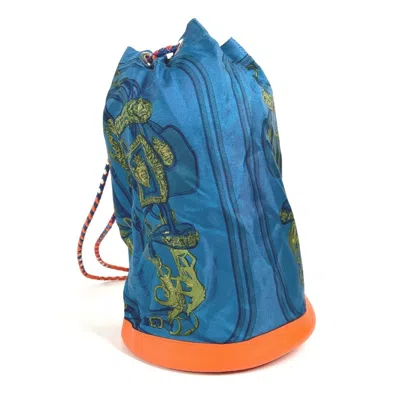 Pre-owned Hermes Soie Cool Blue Orange Silk Leather Shoulder Bag () In Blue, Orange