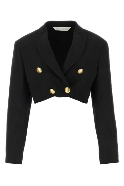 Palm Angels Double-breasted Cropped Blazer With Gold Button Accents In Black