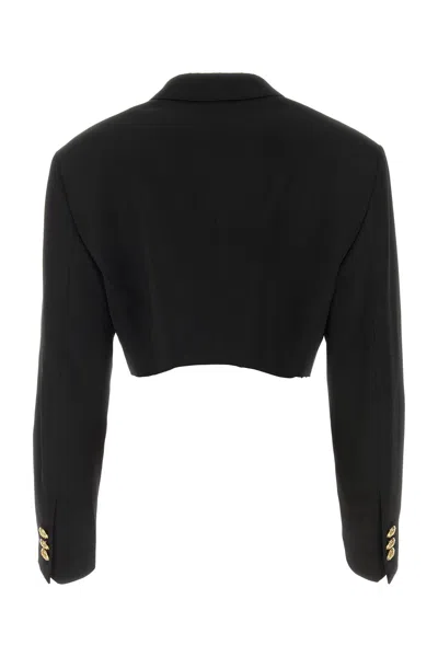 Palm Angels Double-breasted Cropped Blazer With Gold Button Accents In Black