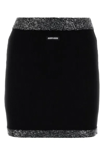 Miu Miu Stretch Mini Skirt With Ribbed Sequin Embellishment