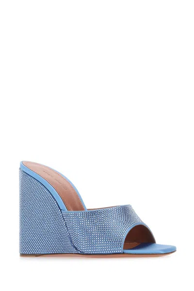 Amina Muaddi Lupita Crystal-embellished Satin Wedge Sandals