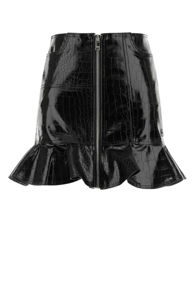 Ganni Women Black Synthetic Leather Mini Skirt