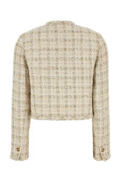 Versace Beige Cropped Jacket With Medusa Head Motif Button