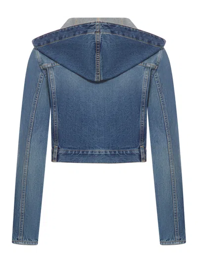 Shop Alaïa Alaia Women Denim Crop Hooded Jacket In Blue