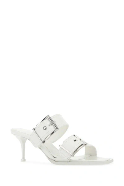 Alexander Mcqueen Boxcar Calfskin Dual-buckle Sandals In White