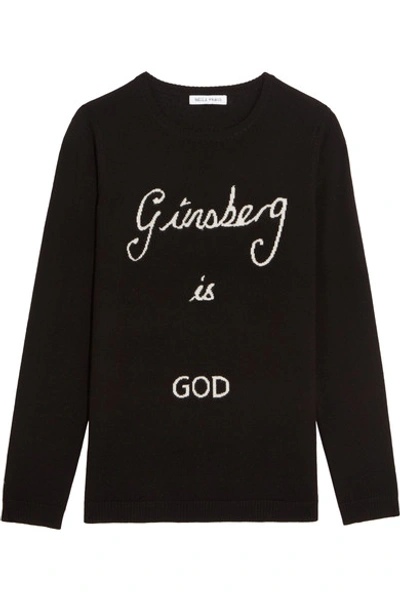 Bella Freud Ginsberg Is God Intarsia Merino Wool Jumper In Black Ivory