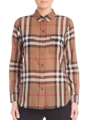 Burberry Long-sleeve Cotton Check Shirt, Taupe Brown In Taupe-brown ...