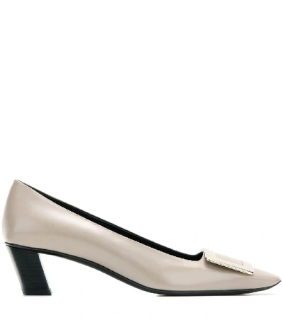 Shop Roger Vivier Décolleté Belle Vivier Leather Pumps In Light Grey