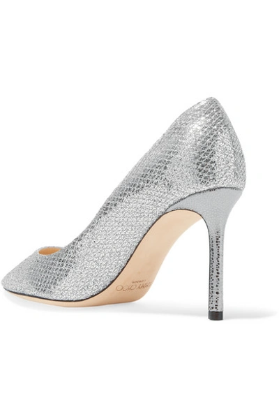 Shop Jimmy Choo Romy 85 Glittered Leather Pumps