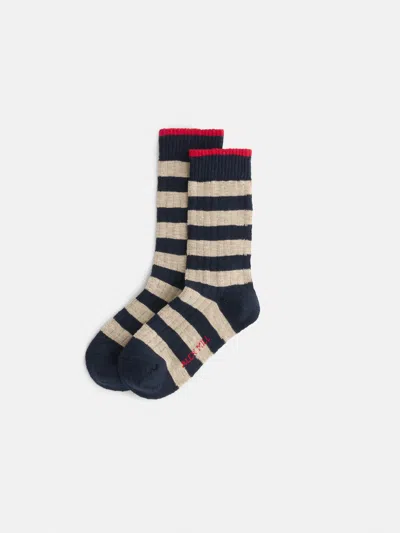Alex Mill Cotton Stripe Socks In Navy/tan