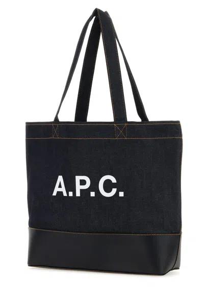 Apc A.p.c. Men Blue Denim And Leather Axel Shopping Bag