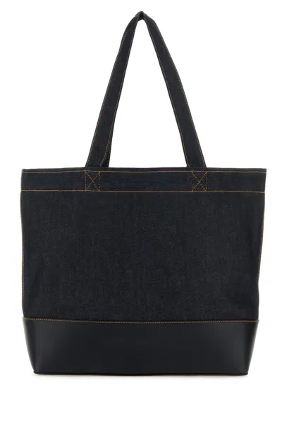 Apc A.p.c. Men Blue Denim And Leather Axel Shopping Bag