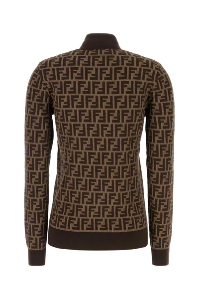 Fendi Ff Jacquard Turtleneck Sweater In Brown