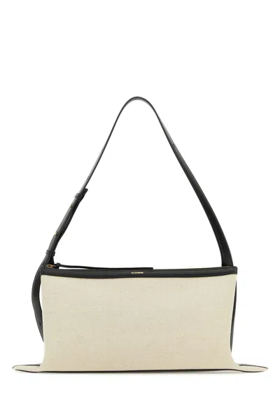 Jil Sander Two-tone Canvas And Leather Medium Empire Shoulder Bag