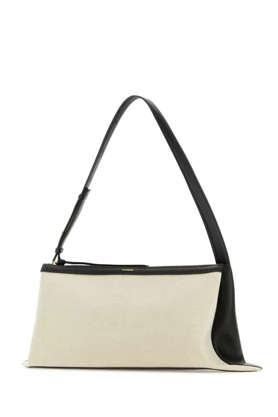 Jil Sander Two-tone Canvas And Leather Medium Empire Shoulder Bag