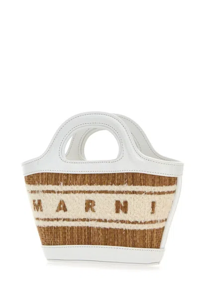 Marni Borsa A Mano Tropicalia Summer Micro Bicolor In Rafia E Pelle Donna In White