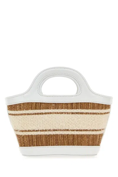 Marni Borsa A Mano Tropicalia Summer Micro Bicolor In Rafia E Pelle Donna In White