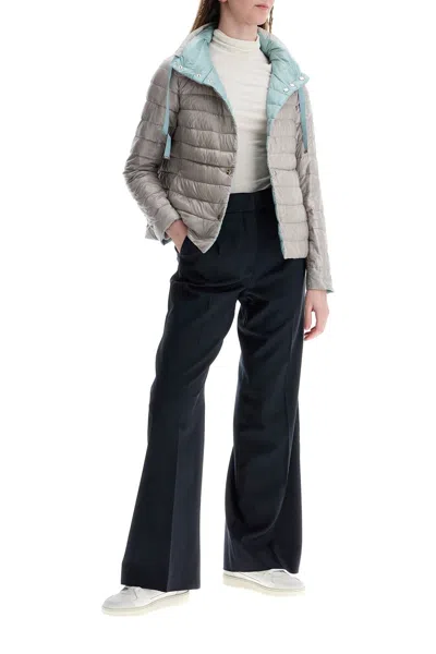 Herno Short Puffer Jacket In Ice Blue Nylon With Metal Buttons