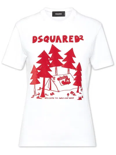 Dsquared2 Maple Leaf House Print T-shirt In White