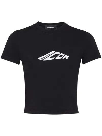 Dsquared2 Signature Icon Cropped T-shirt In Black