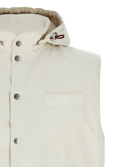 Brunello Cucinelli Sleeveless Jacket With Removable Hood In White
