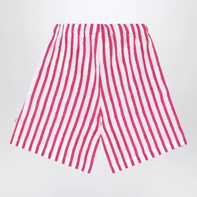 Douuod White/red Striped Bermuda Shorts In Linen In Red