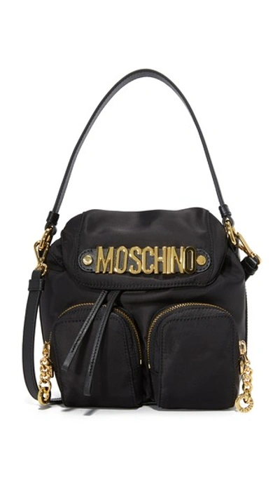 Moschino Logo Lettering Nylon Shoulder Bag In Black | ModeSens