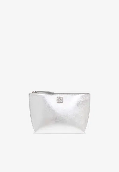 Givenchy Liquid Logo Plaque Metallic Clutch Bag In Silver