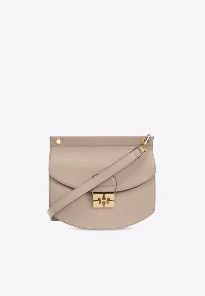 Ganni Small Apo-g Crossbody Bag In Beige