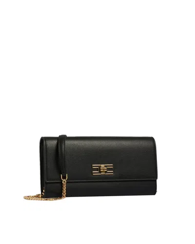Elisabetta Franchi Pochette Con Tracolla In Metallo Dorato Nera In Black