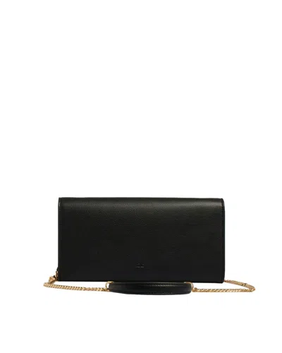 Elisabetta Franchi Pochette Con Tracolla In Metallo Dorato Nera In Black