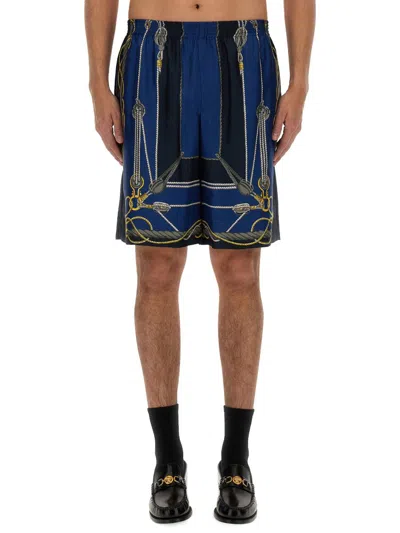 Versace Nautical Printed Silk Shorts In Blue