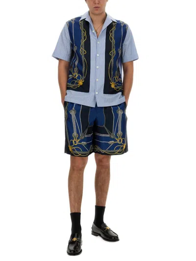 Versace Nautical Printed Silk Shorts In Blue