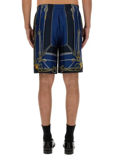 Versace Nautical Printed Silk Shorts In Blue