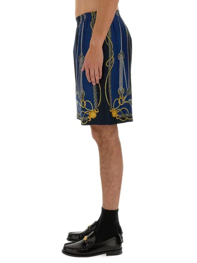 Versace Nautical Printed Silk Shorts In Blue