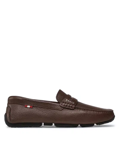 Bally Pavel 6234455 Men's Coffee Bovine Grained Leather Loafers In Brown