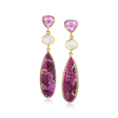 Ross-simons Amethyst And Multi-gemstone Drop Earrings In 18kt Gold Over Sterling In Purple